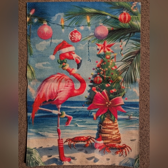 2/$12 - Santa Flamingo on the Beach Garden Flag - Picture 2 of 4